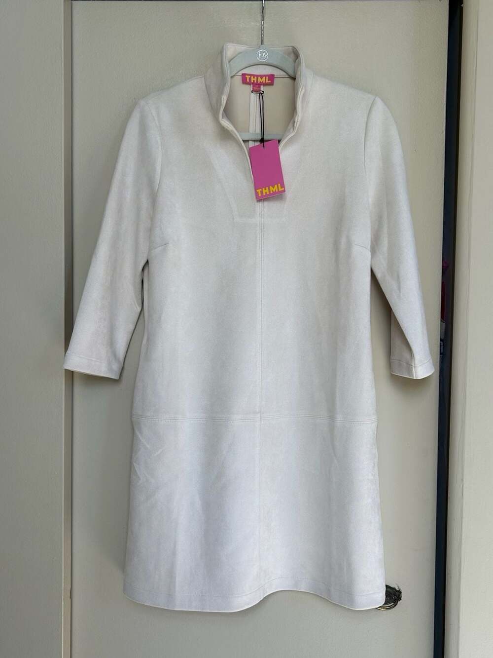 NWT Thml Dress Size Xs Vegan Suede Cream Off White Mock Neck Shift